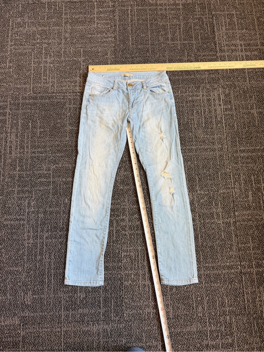 CAbi Light Blue Slim Straight Men’s Jeans with Distress